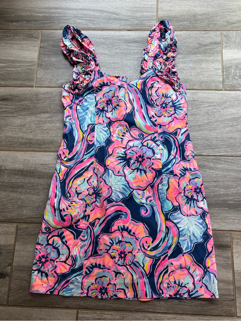 Lilly Pulitzer Sleeveless Floral Shift Dress in Navy, Pink & Aqua